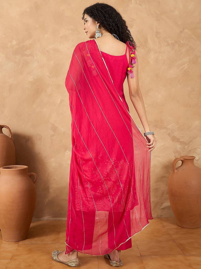 Floral Printed Straight Kurta With Trousers & Dupatta