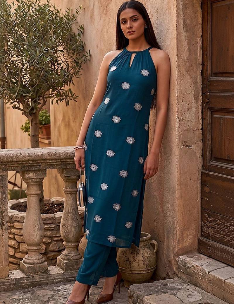 Women Ethnic Motifs Embroidered Regular Thread Work Kurta with Trousers