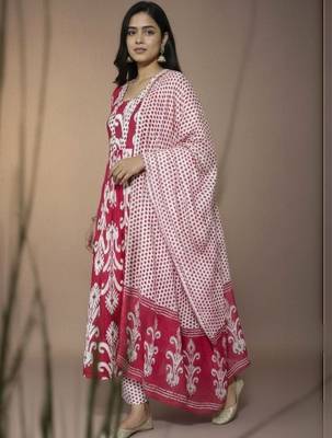Women Ethnic Motifs Printed Empire Kurta with Trousers & With Dupatta 4