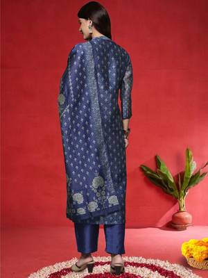 Women Floral Woven Design Regular Chanderi Silk Kurta With Trousers & Dupatta 5