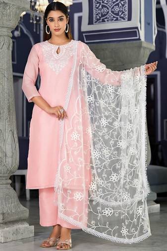 Ethnic Motifs Embroidered Regular Thread Work Kurta with Trousers & Dupatta