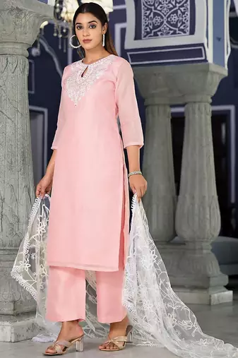 Ethnic Motifs Embroidered Regular Thread Work Kurta with Trousers & Dupatta
