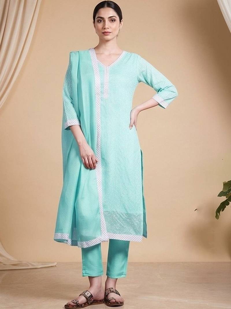 Women Ethnic Motifs Regular Kurta with Trousers & With Dupatta