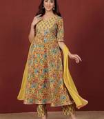 Floral Printed V-Neck Gotta Patti Pure Cotton A-Line Kurta With Trousers & Dupatta