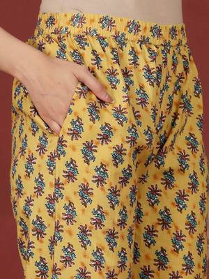 Floral Printed V-Neck Gotta Patti Pure Cotton A-Line Kurta With Trousers & Dupatta 3