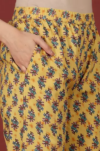 Floral Printed V-Neck Gotta Patti Pure Cotton A-Line Kurta With Trousers & Dupatta