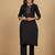 Thread Work Notch Neck Straight Kurta With Trousers And Dupatta
