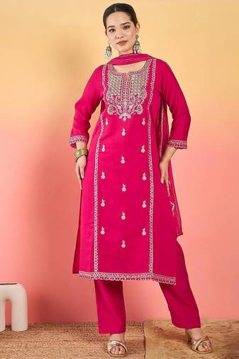 Women Ethnic Motifs Embroidered Thread Work Kurta with Trousers & Dupatta