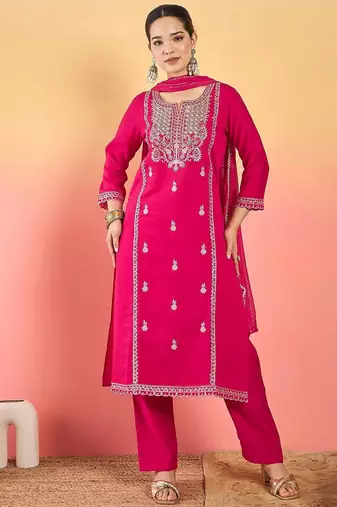 Women Ethnic Motifs Embroidered Thread Work Kurta with Trousers & Dupatta
