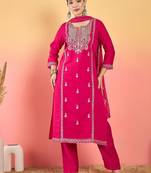 Women Ethnic Motifs Embroidered Thread Work Kurta with Trousers & Dupatta