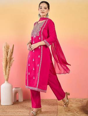 Women Ethnic Motifs Embroidered Thread Work Kurta with Trousers & Dupatta 4