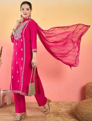 Women Ethnic Motifs Embroidered Thread Work Kurta with Trousers & Dupatta 5