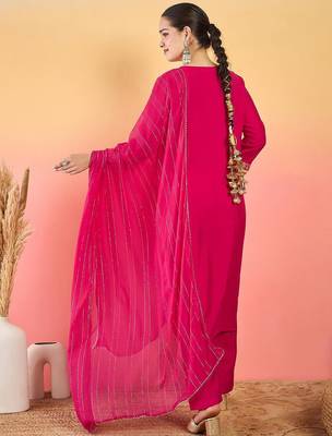Women Ethnic Motifs Embroidered Thread Work Kurta with Trousers & Dupatta 6