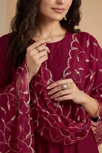Women Ethnic Motifs Regular Thread Work Kurta with Trousers & With Dupatta