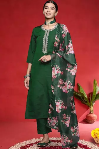 Women Ethnic Motifs Embroidered Kurta with Trousers & Dupatta