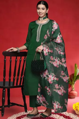 Women Ethnic Motifs Embroidered Kurta with Trousers & Dupatta