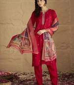 Floral Embroidered Mirror Work Kurta With Trousers & Dupatta