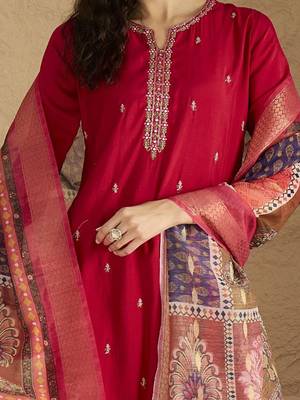 Floral Embroidered Mirror Work Kurta With Trousers & Dupatta 2