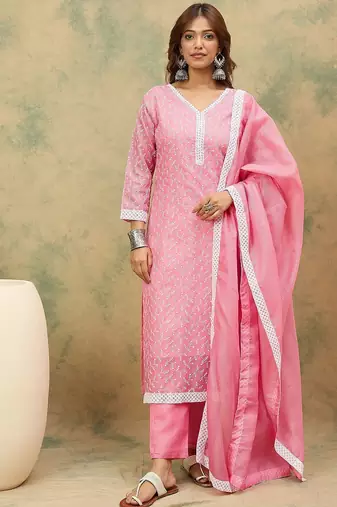 Women Floral Embroidered Kurta with Trousers & Dupatta