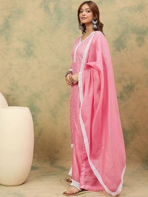 Women Floral Embroidered Kurta with Trousers & Dupatta 5