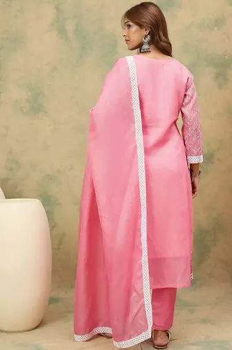 Women Floral Embroidered Kurta with Trousers & Dupatta