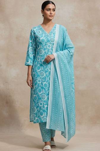 Women Ethnic Motifs Printed Regular Kurta with Trousers & With Dupatta