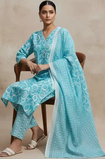 Women Ethnic Motifs Printed Regular Kurta with Trousers & With Dupatta