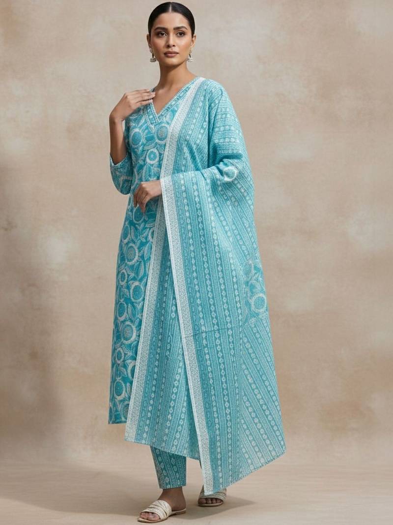 Women Ethnic Motifs Printed Regular Kurta with Trousers & With Dupatta