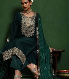Floral Embroidered Cotton Silk Zari Work Straight Republic Day Kurta With Trousers & Dupatta