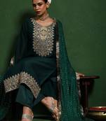 Floral Embroidered Cotton Silk Zari Work Straight Republic Day Kurta With Trousers & Dupatta