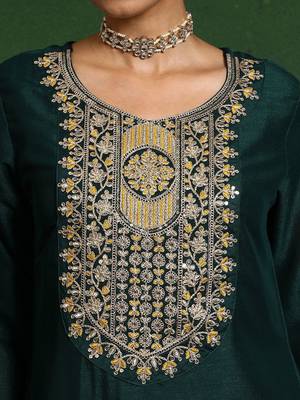 Floral Embroidered Cotton Silk Zari Work Straight Republic Day Kurta With Trousers & Dupatta 3