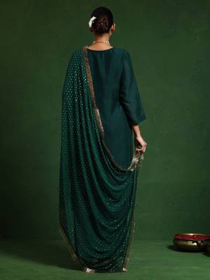 Floral Embroidered Cotton Silk Zari Work Straight Republic Day Kurta With Trousers & Dupatta 5