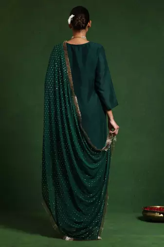 Floral Embroidered Cotton Silk Zari Work Straight Republic Day Kurta With Trousers & Dupatta