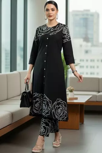 Women Floral Printed Regular Pure Cotton Kurta with Trousers