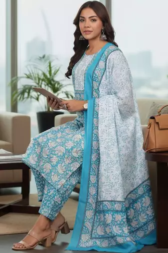 Women Ethnic Motifs Printed Regular Kurta with Trousers & With Dupatta