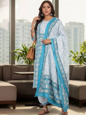 Women Ethnic Motifs Printed Regular Kurta with Trousers & With Dupatta 2