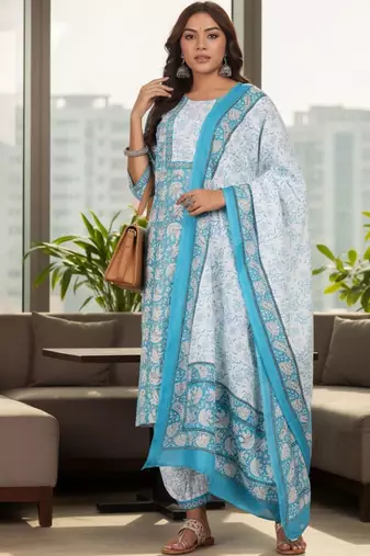 Women Ethnic Motifs Printed Regular Kurta with Trousers & With Dupatta