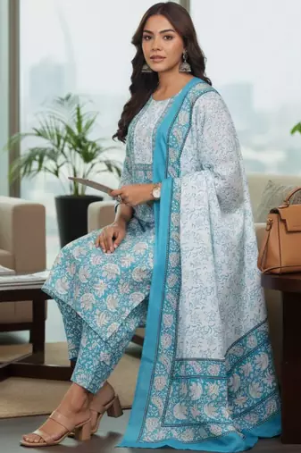 Women Ethnic Motifs Printed Regular Kurta with Trousers & With Dupatta