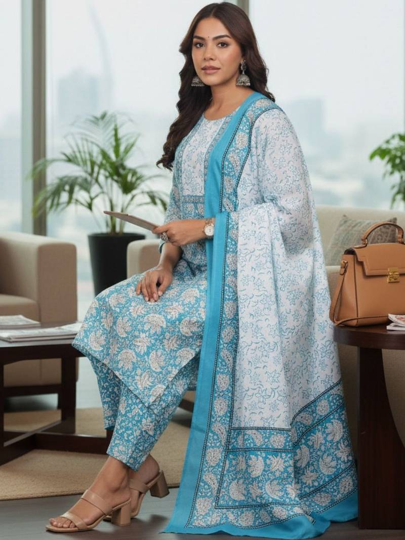 Women Ethnic Motifs Printed Regular Kurta with Trousers & With Dupatta