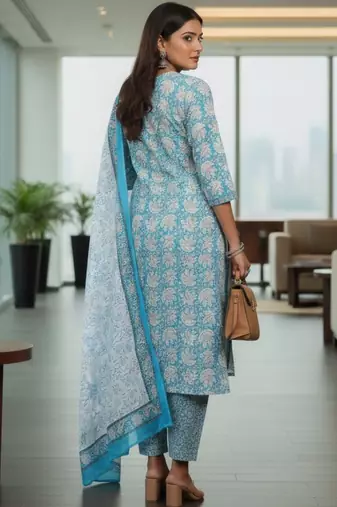Women Ethnic Motifs Printed Regular Kurta with Trousers & With Dupatta