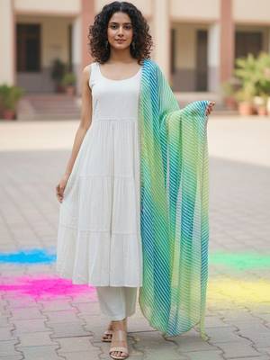 Women Tiered Kurta with Trousers & With Dupatta 1