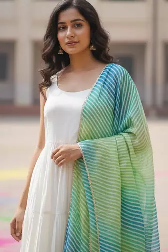 Women Tiered Kurta with Trousers & With Dupatta