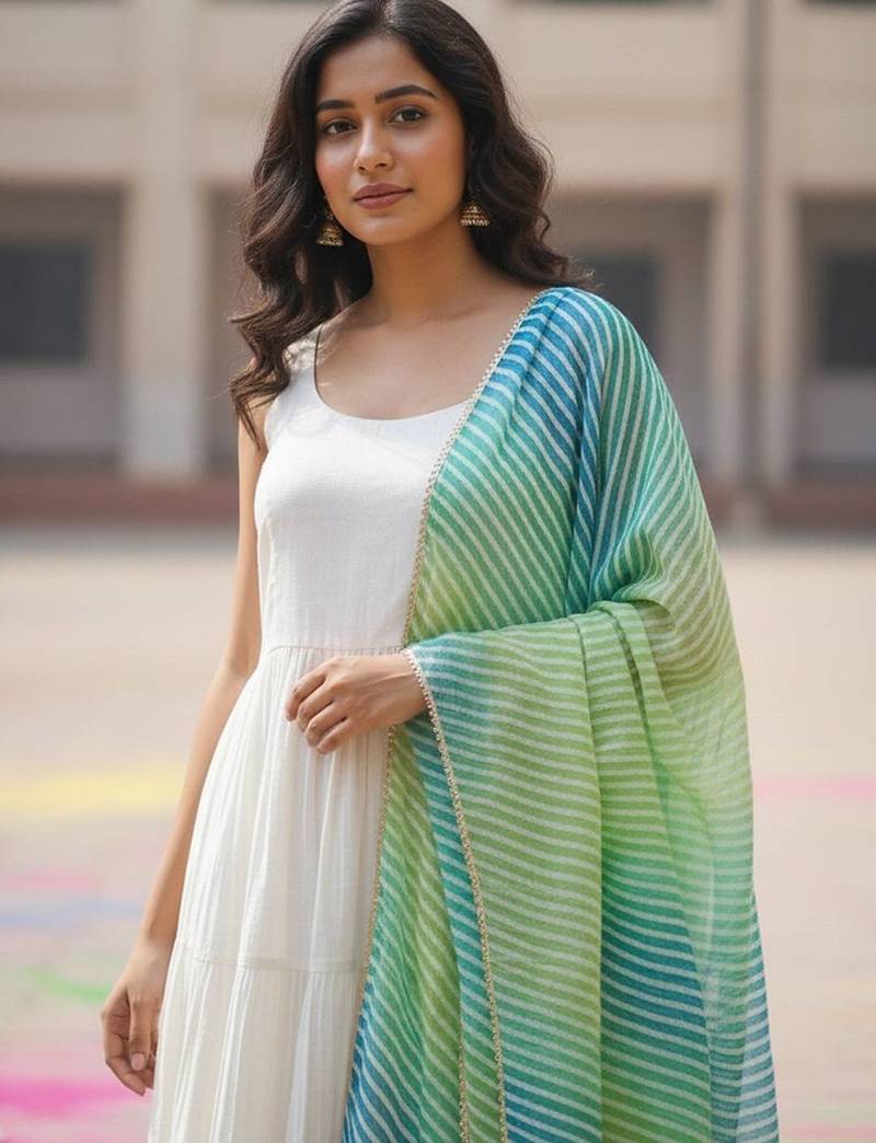Women Tiered Kurta with Trousers & With Dupatta