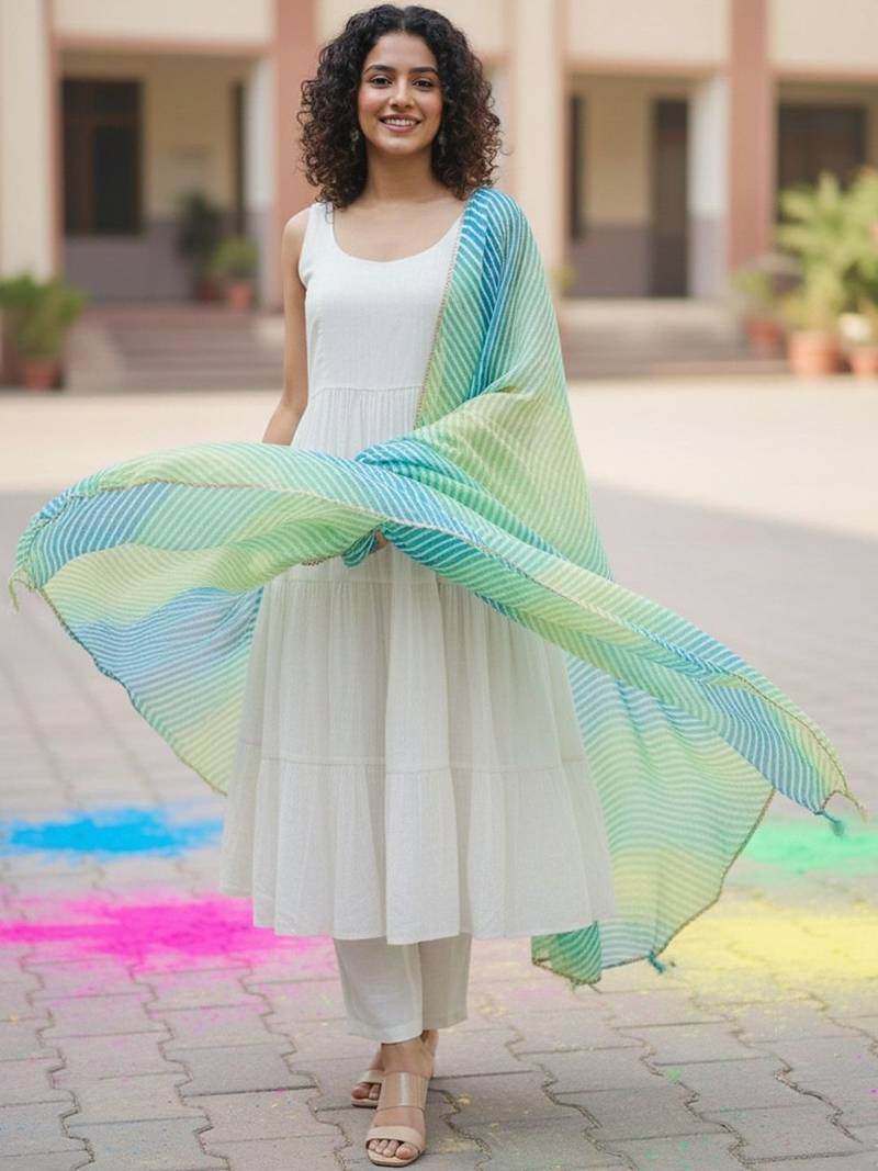 Women Tiered Kurta with Trousers & With Dupatta