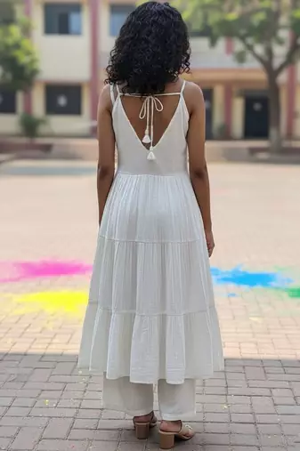 Women Tiered Kurta with Trousers & With Dupatta