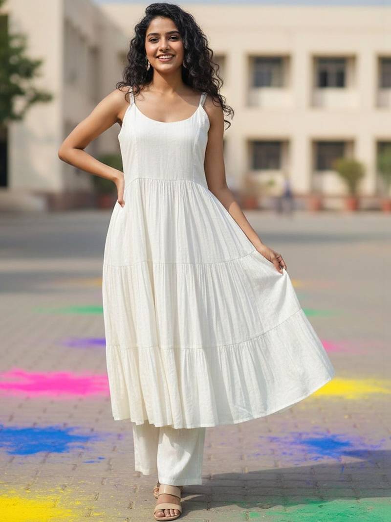 Women Tiered Kurta with Trousers & With Dupatta