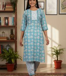 Floral Printed Round Neck Straight Kurta With Patiala & Dupatta