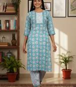 Floral Printed Round Neck Straight Kurta With Patiala & Dupatta