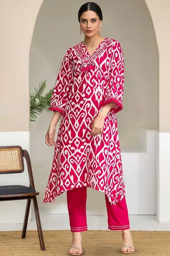 Women Ethnic Motifs Printed Pure Cotton A-Line Kurta with Trousers