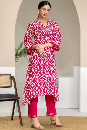 Women Ethnic Motifs Printed Pure Cotton A-Line Kurta with Trousers